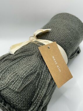 West Elm Favorite Throw Fringe Blanket in Pewter